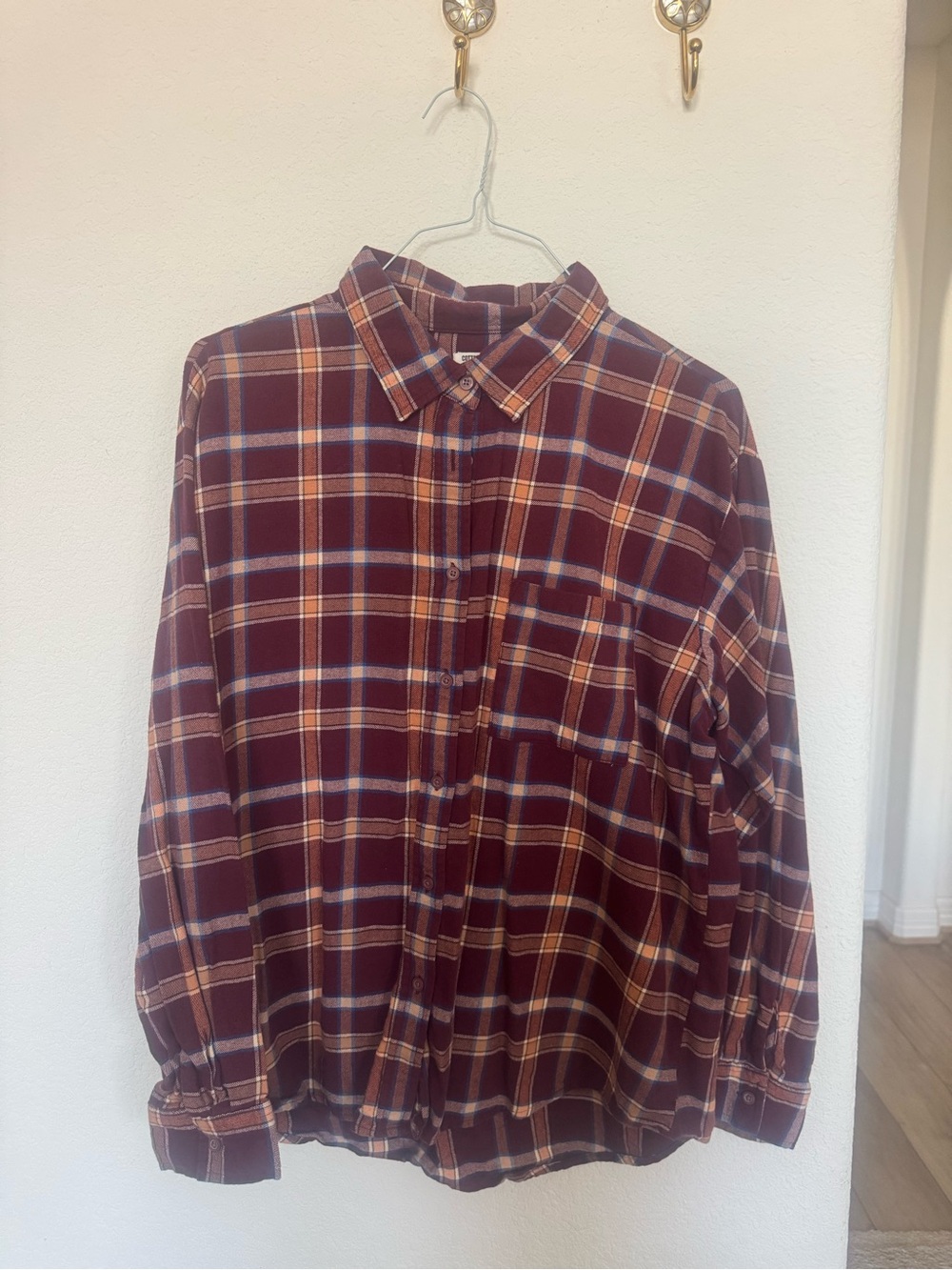 Cotton On 100% Cotton Burgundy Plaid Button-Down